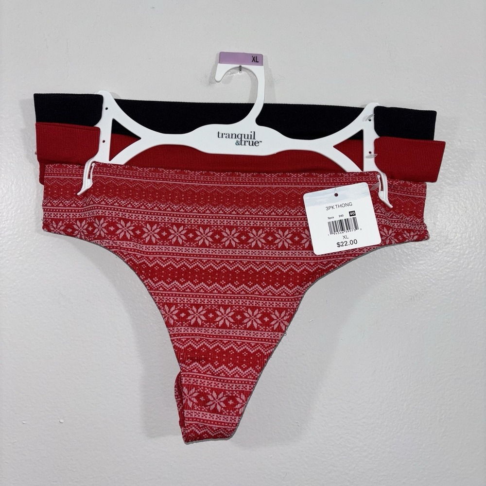 3PK Tranquil & True Women's Ribbed‎ Seamless Thong Underwear Size XL New